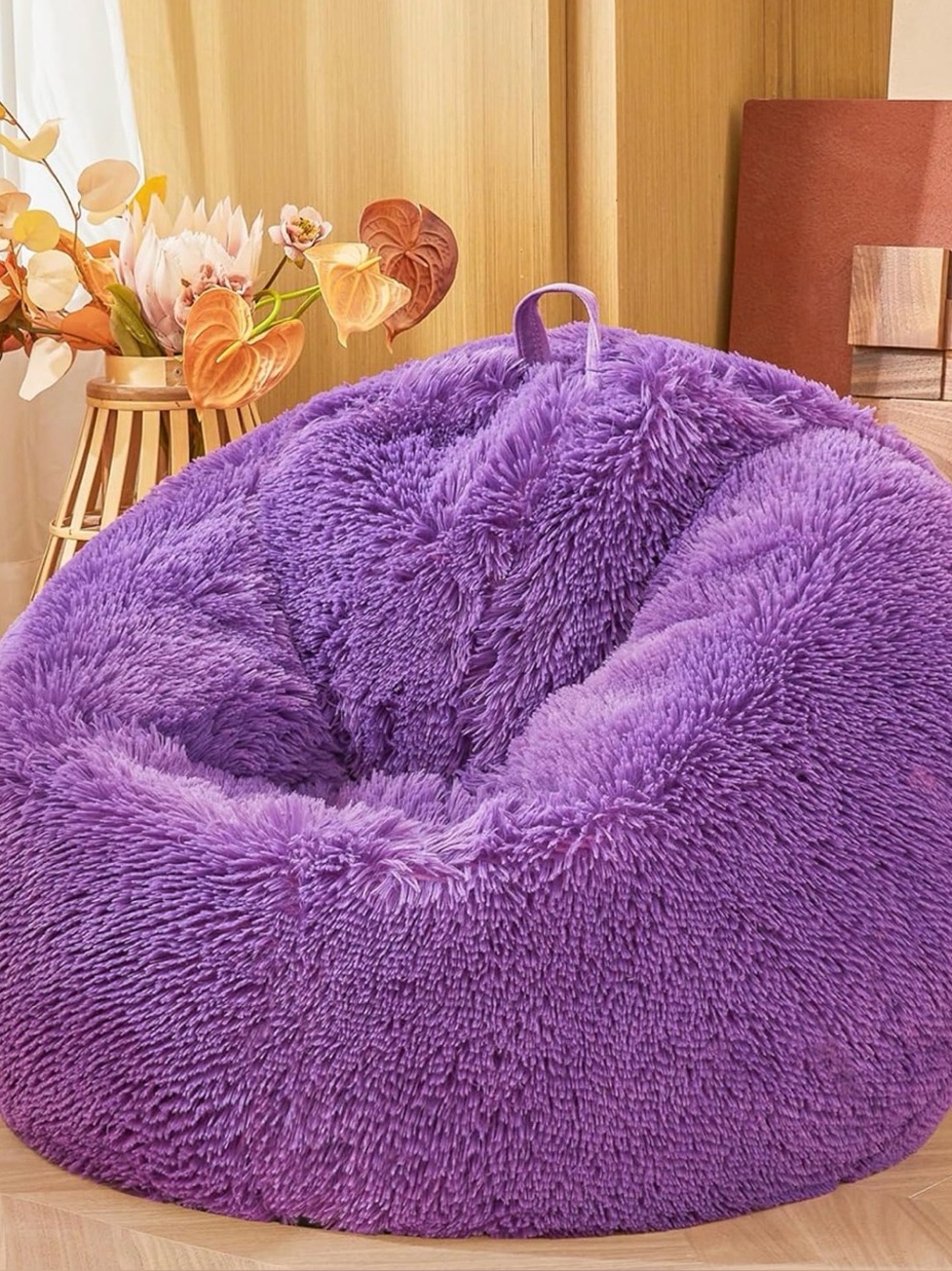 Soft Fluffy Fuzzy Plush Dark Purple Bean Bag Chair Cover Furry Shaggy Storage